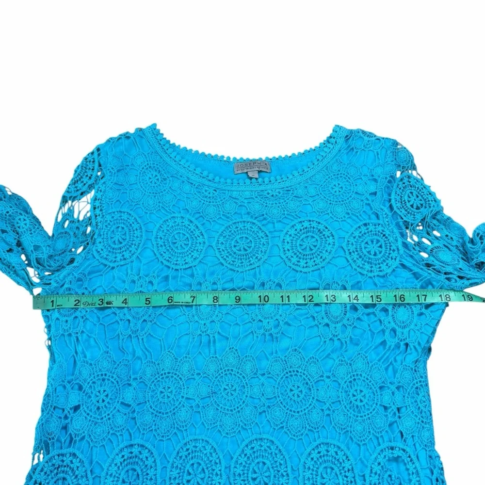 Joseph A. Electric Blue Floral Open Crochet Long Sleeve Blouse - Size Medium